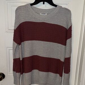 Old Navy Women's Crewneck Stripe Sweater in Gray and Burgundy